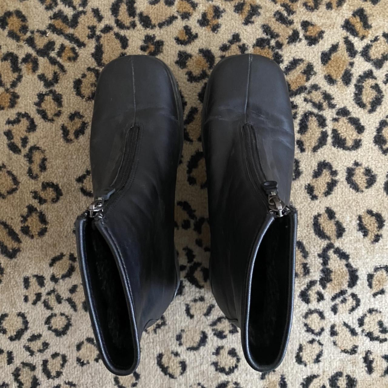 vintage bass leather ankle boots with a front... - Depop