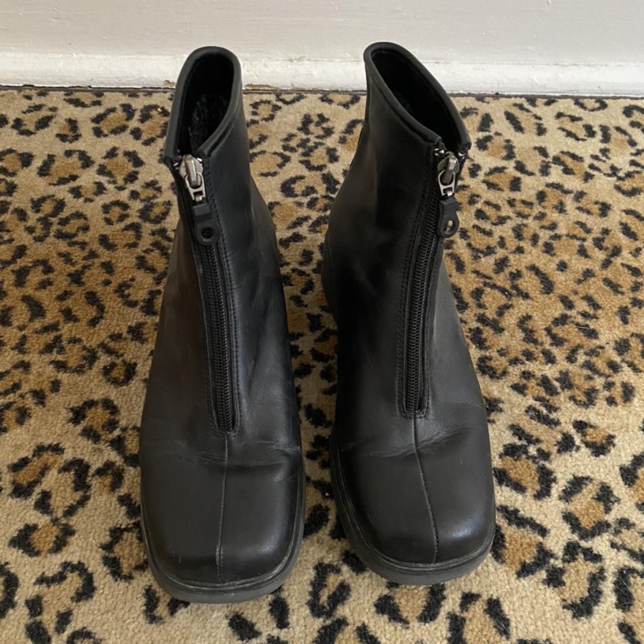 vintage bass leather ankle boots with a front... - Depop