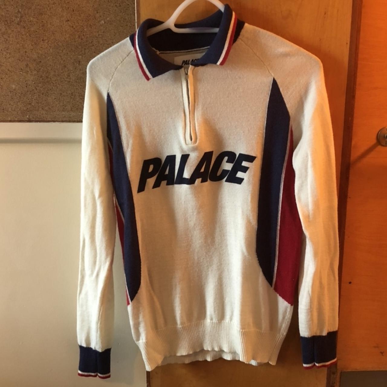 Palace 1/4 zip Polo zip knit white from ultimo - Depop
