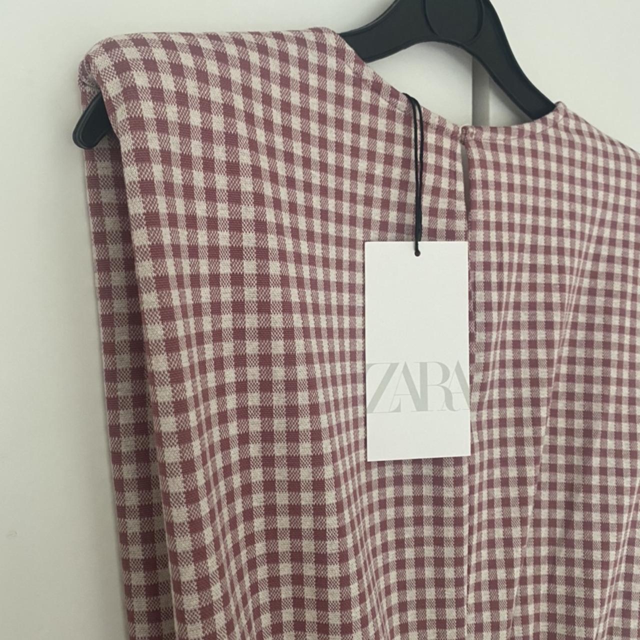 Zara red and white gingham style mini dress with... - Depop