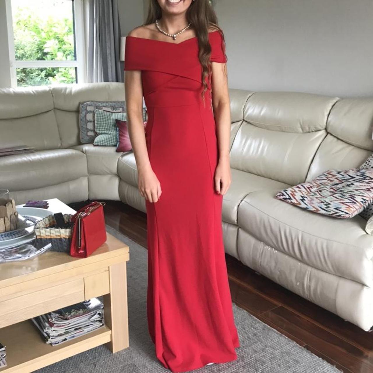 red off the shoulder debs dress