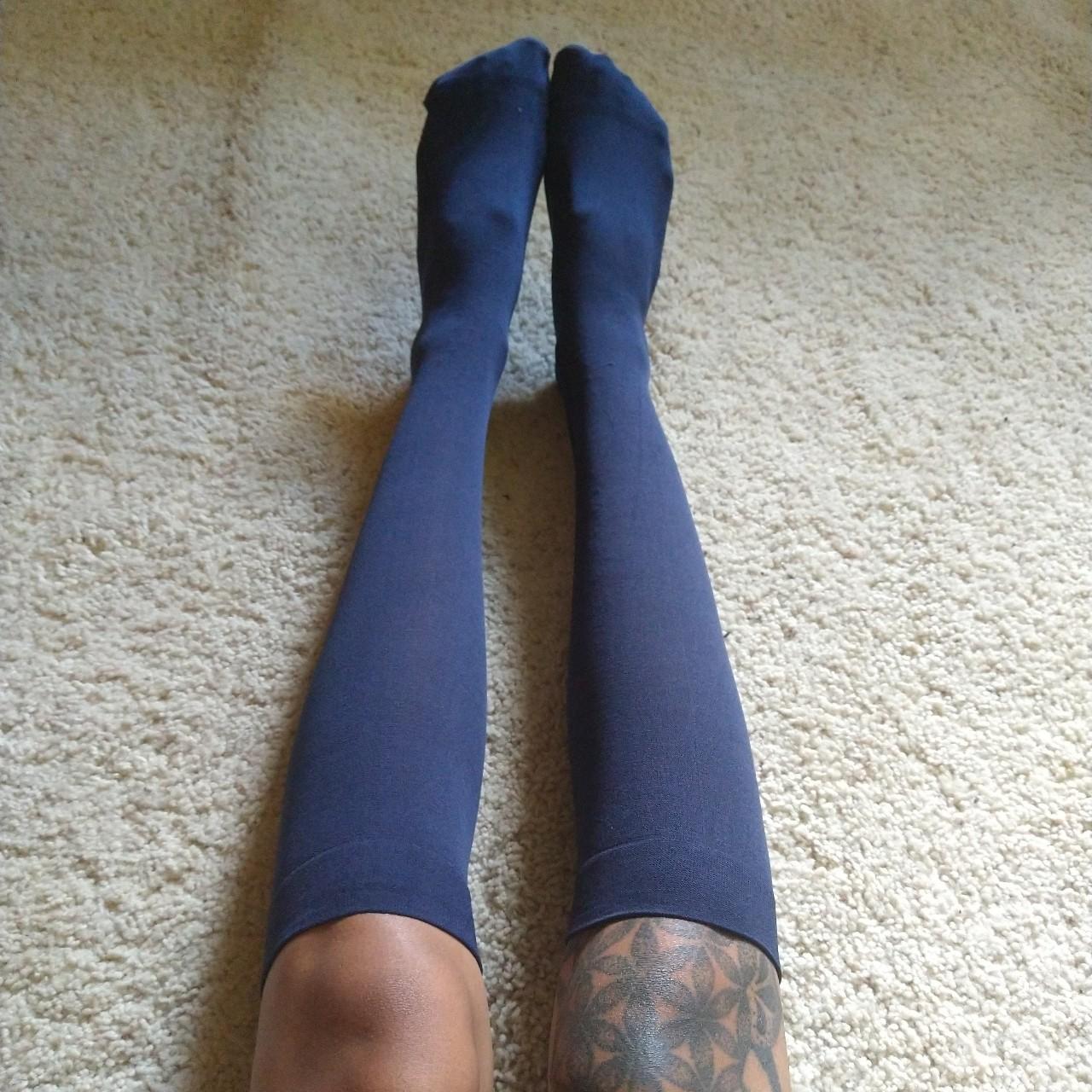 Slightly opaque navy blue knee high/ thigh high... Depop