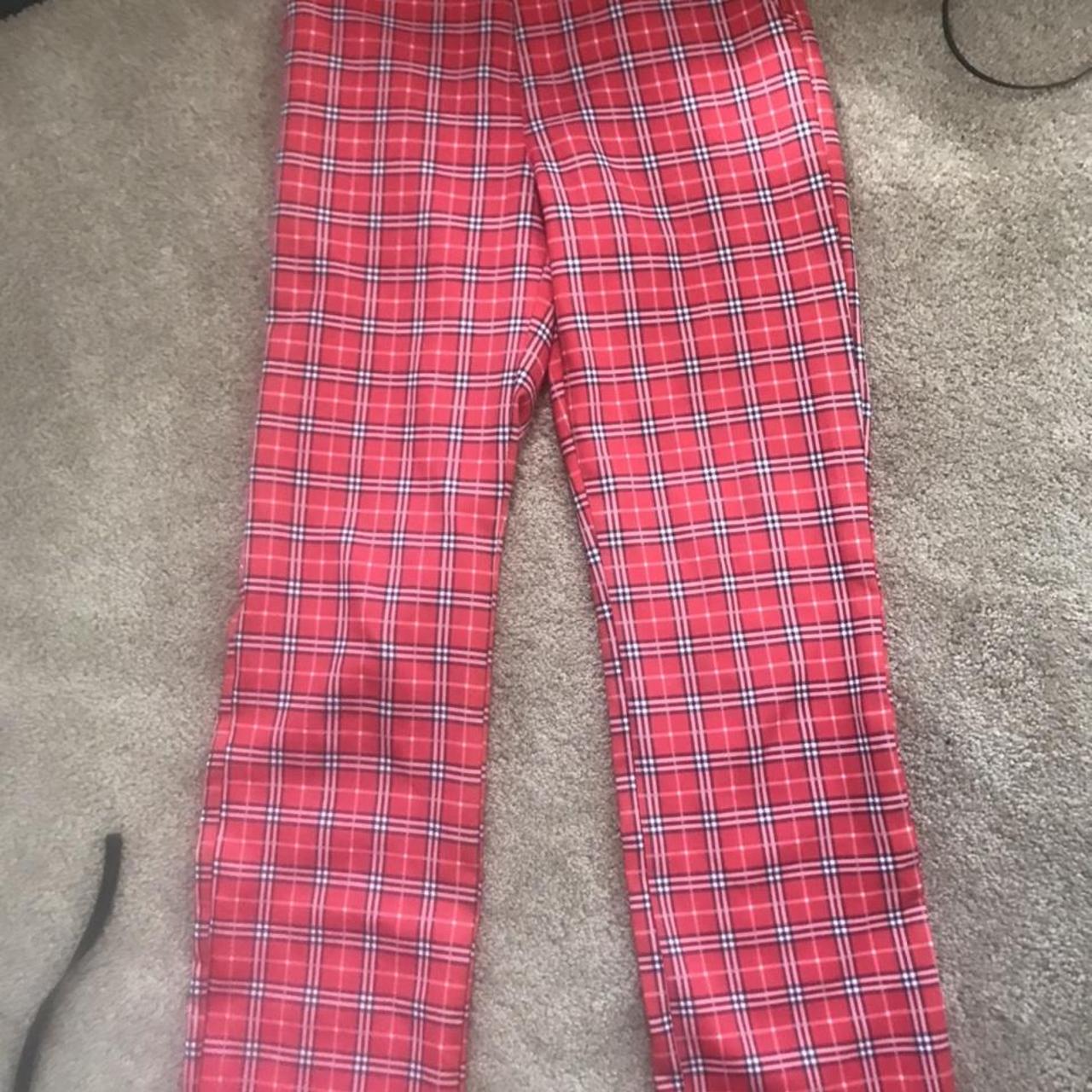 Very cute red plaid pants. Little stretchy best for... - Depop