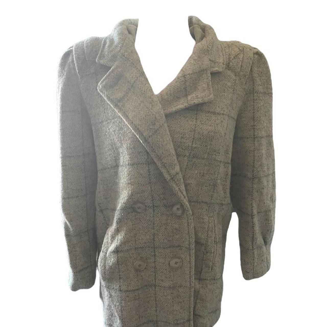 Vintage Grey Plaid Pea-Coat Has some wear but... - Depop
