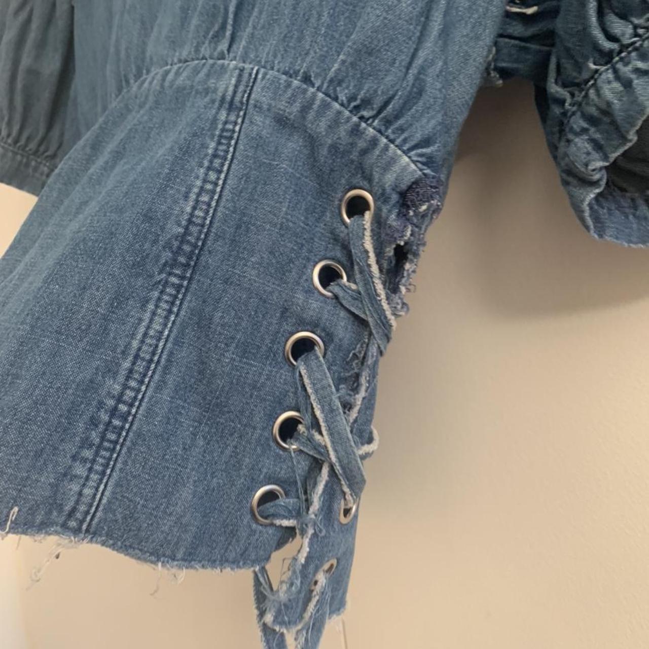 Zara denim corset top. Fitted bodice with puff sleeves. Depop