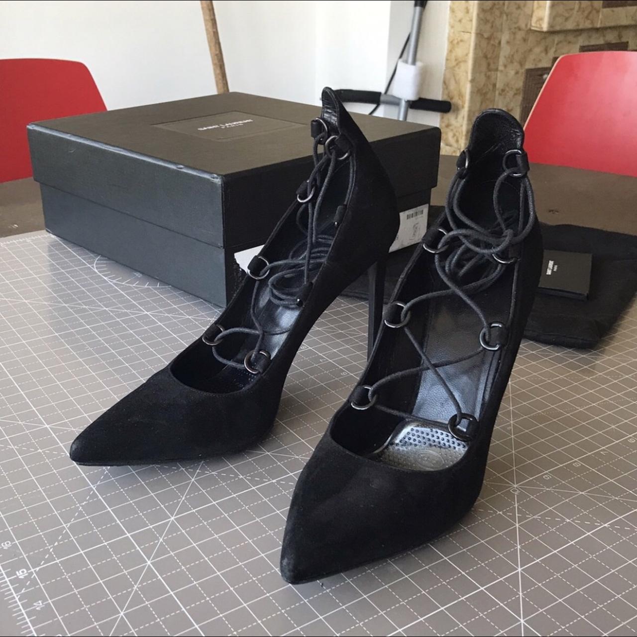 Yves Saint Laurent Paris YSL heels black suede heels... - Depop