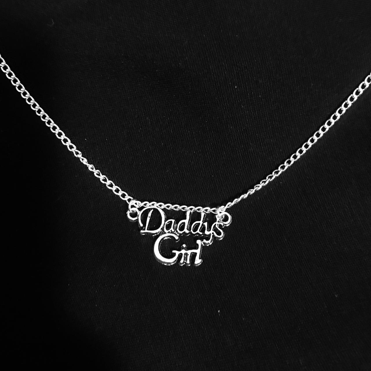 Silver colored daddy's girl necklace. daddysgirl... Depop