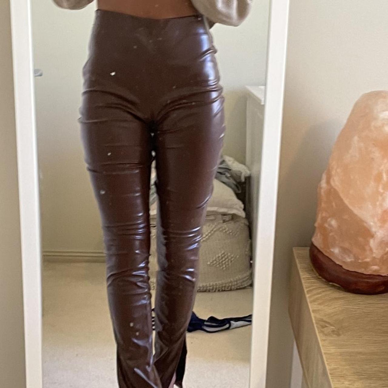 ♥️ SBetro brown faux leather pants with split. Size - Depop