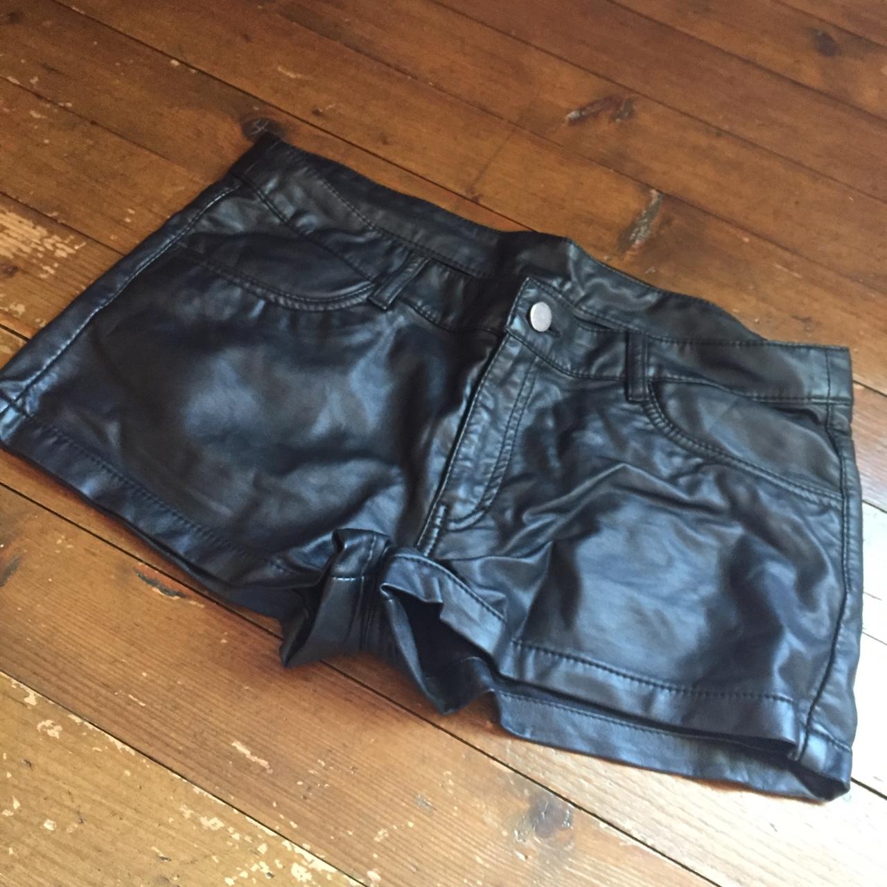 H&M Black Faux Leather Shorts / No damages / #handm... - Depop