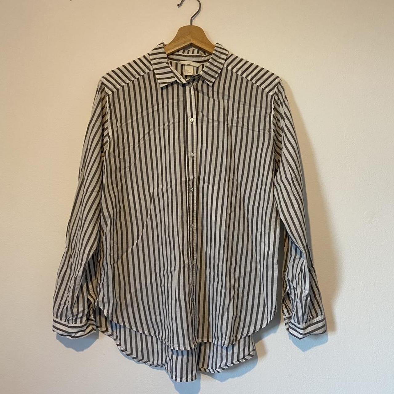 H&M striped shirt | size 10 | white with grey... - Depop