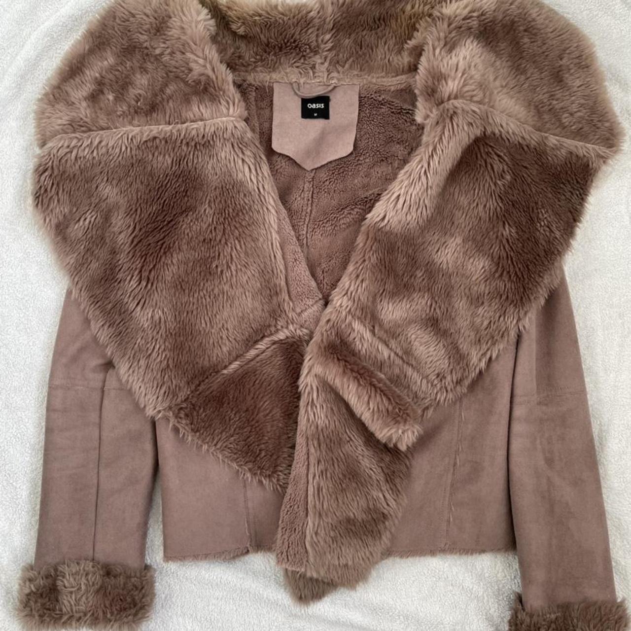 Vintage y2k Oasis Blush Pink faux fur coat. Size