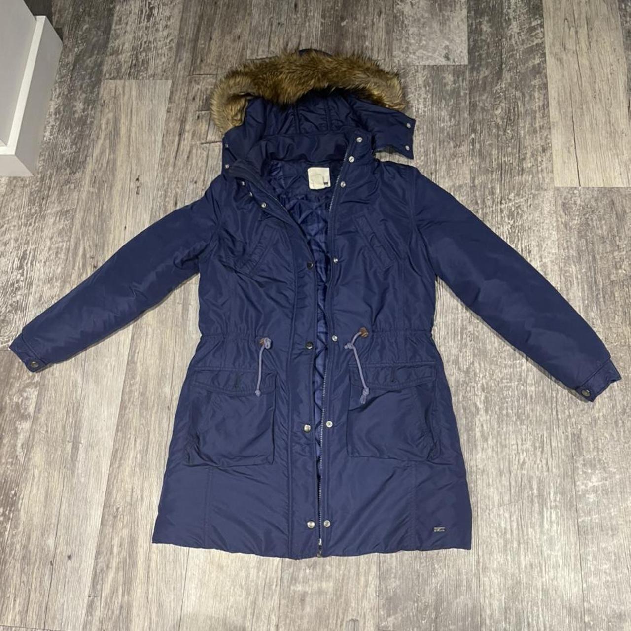 Levi’s womens navy parka coat with fur hood Size... - Depop