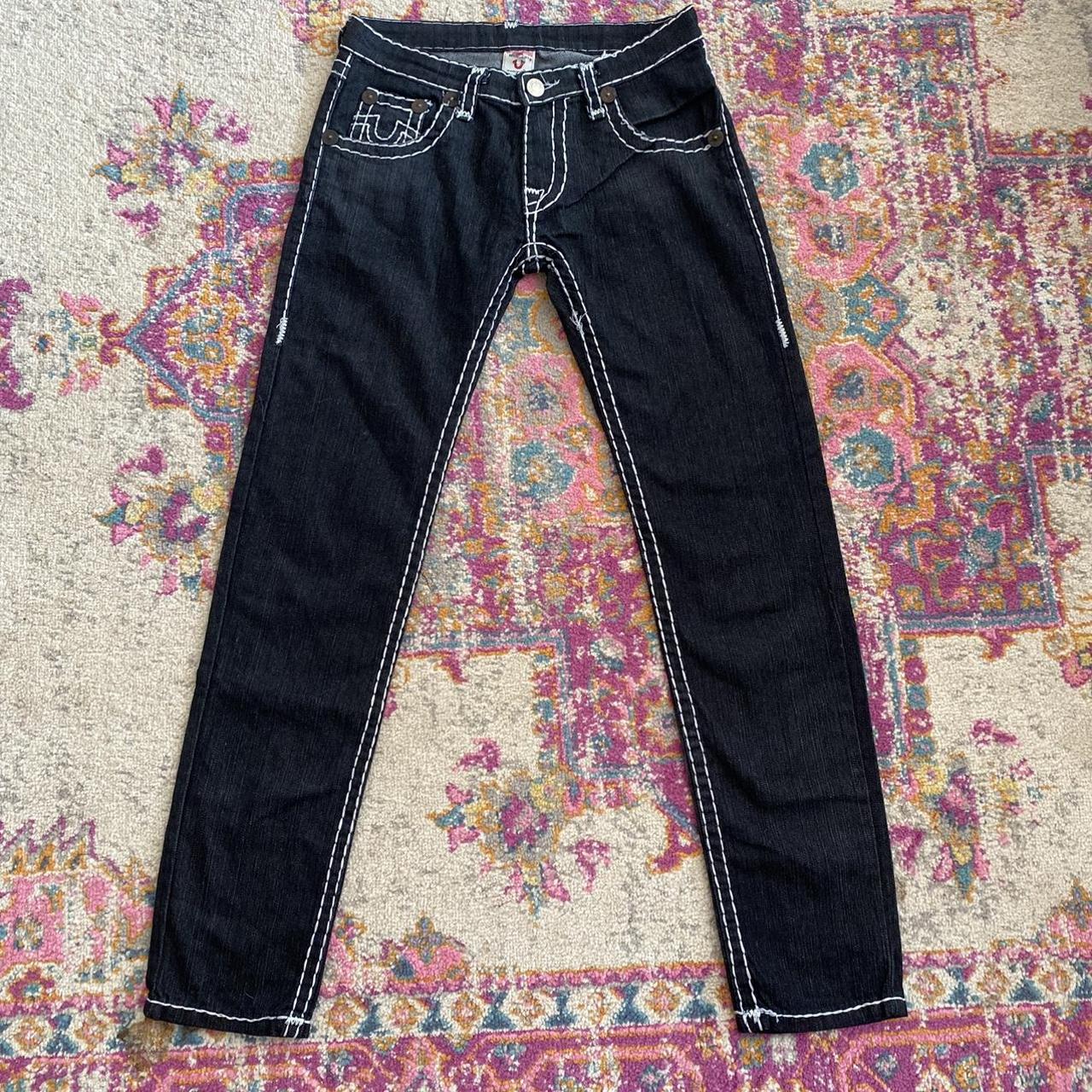 True Religion black washed jeans with white... Depop
