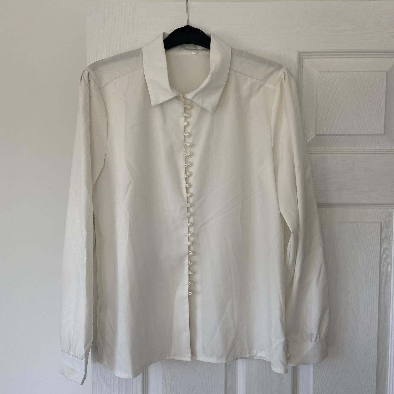 Ivory cream white button up collared blouse - Depop