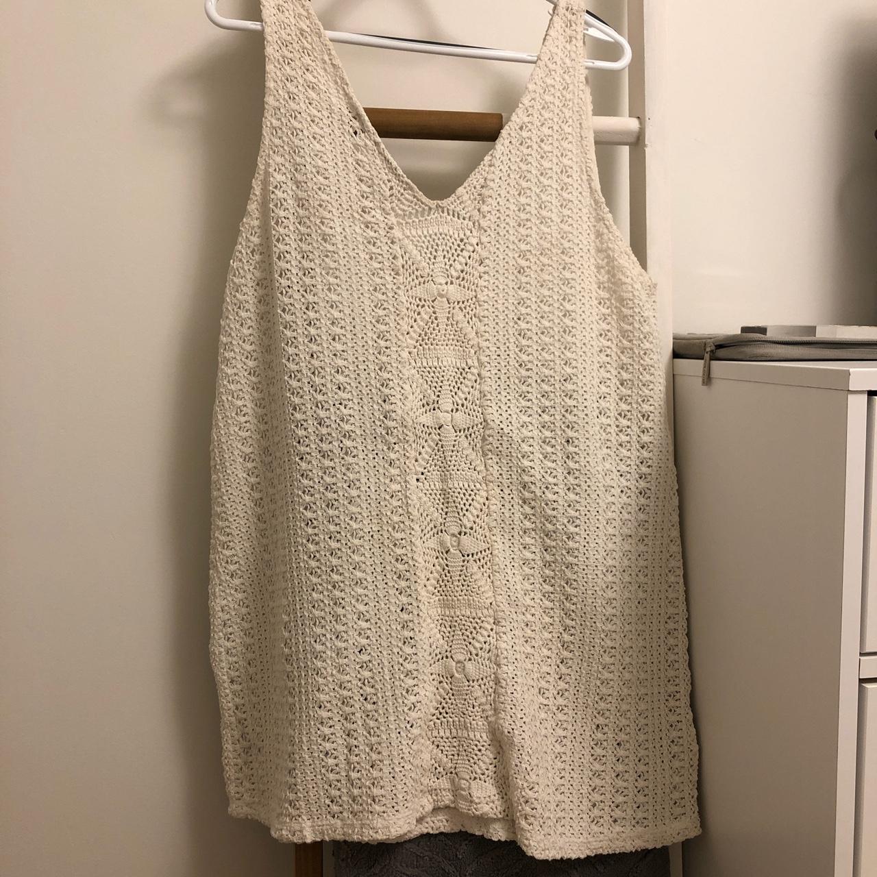 Zara Knit Cover Up Dress V-neck and back Crochet... - Depop