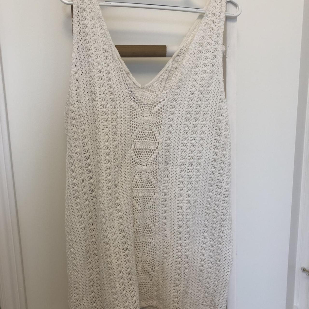 Zara Knit Cover Up Dress V-neck and back Crochet... - Depop