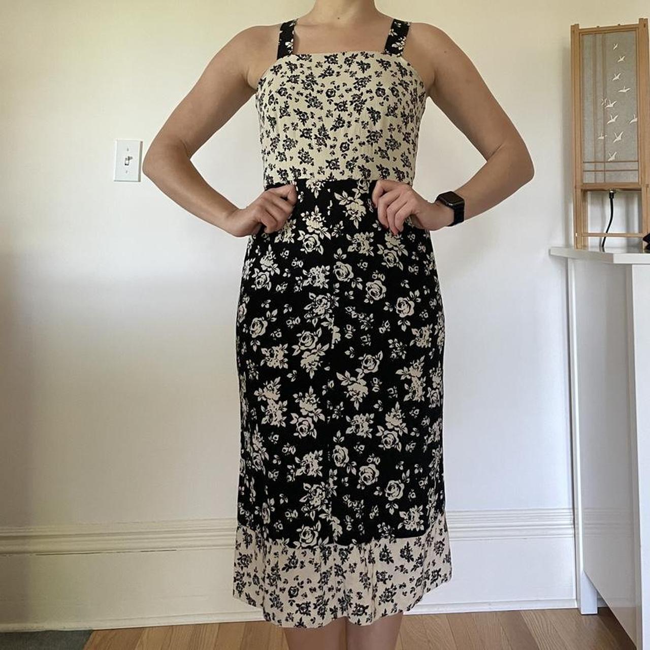 Black and white floral midi dress. So cute and... - Depop