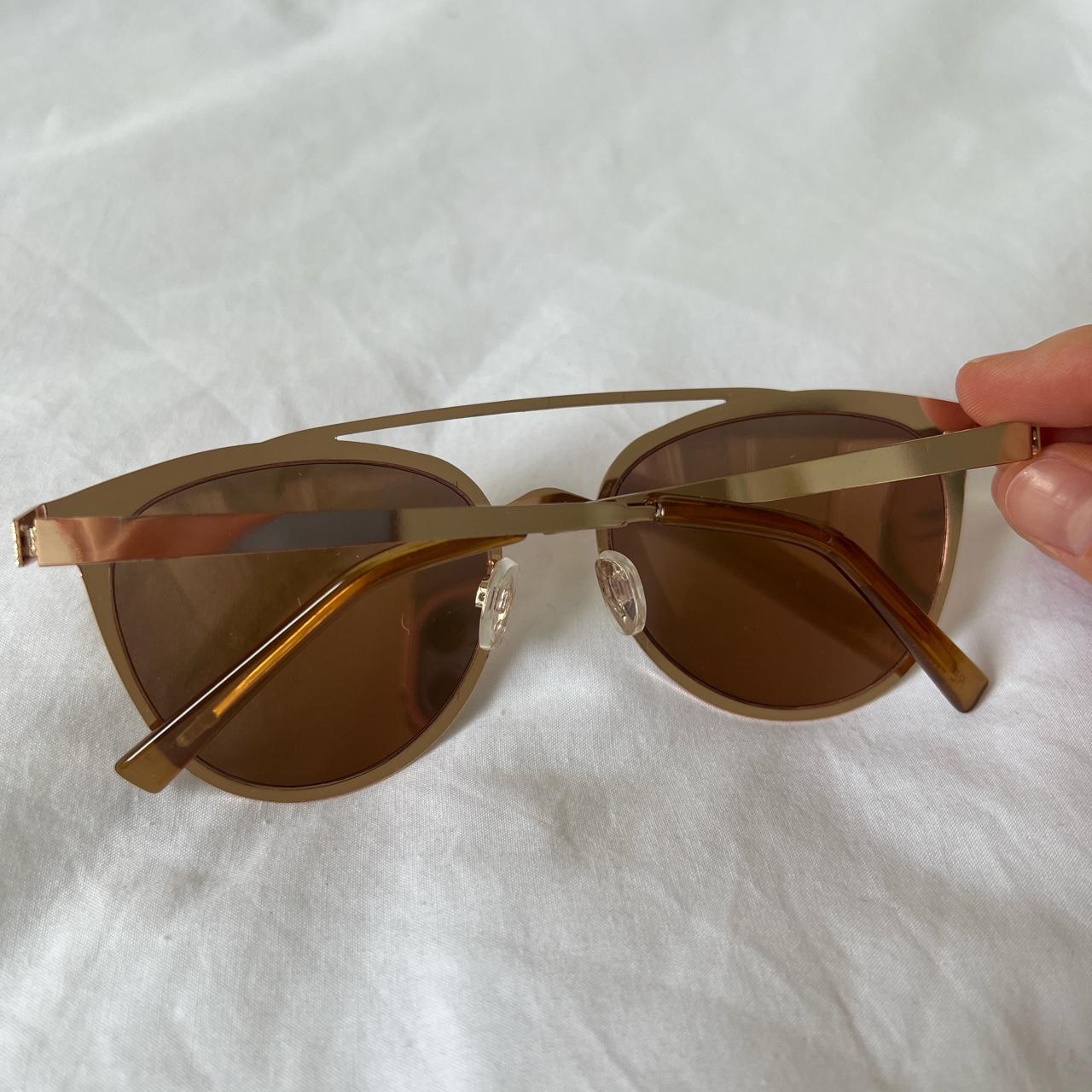 Rose gold aviator style sunglasses with blue and... - Depop