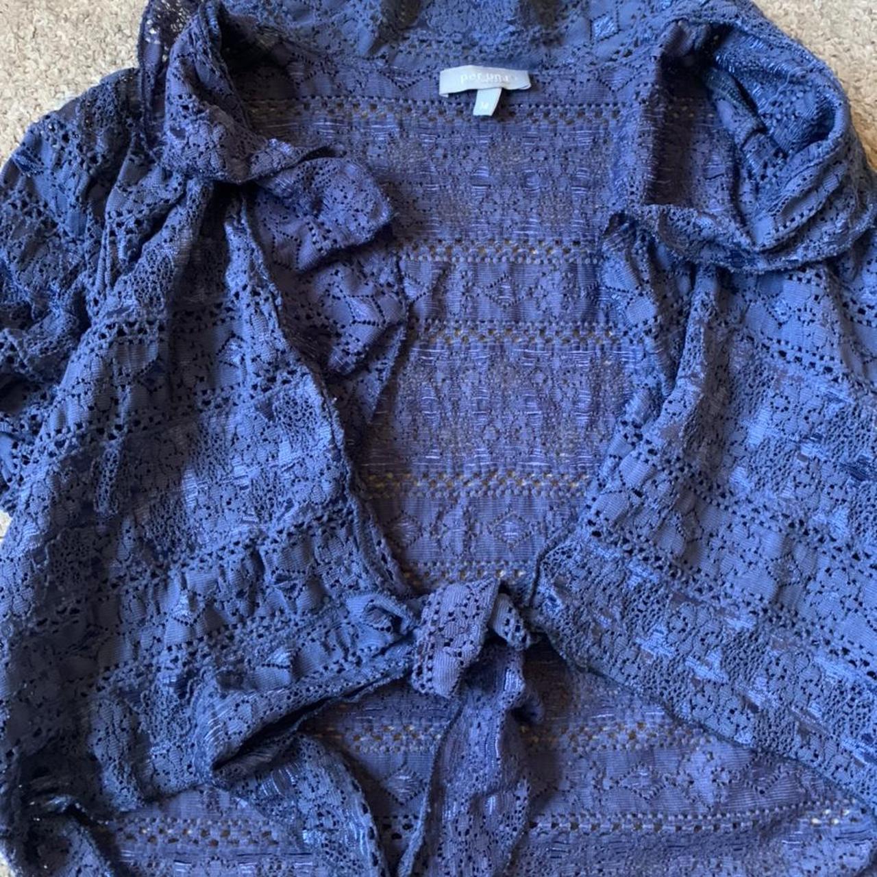 Crochet / lace tie front navy crop top!!! #crochet... - Depop