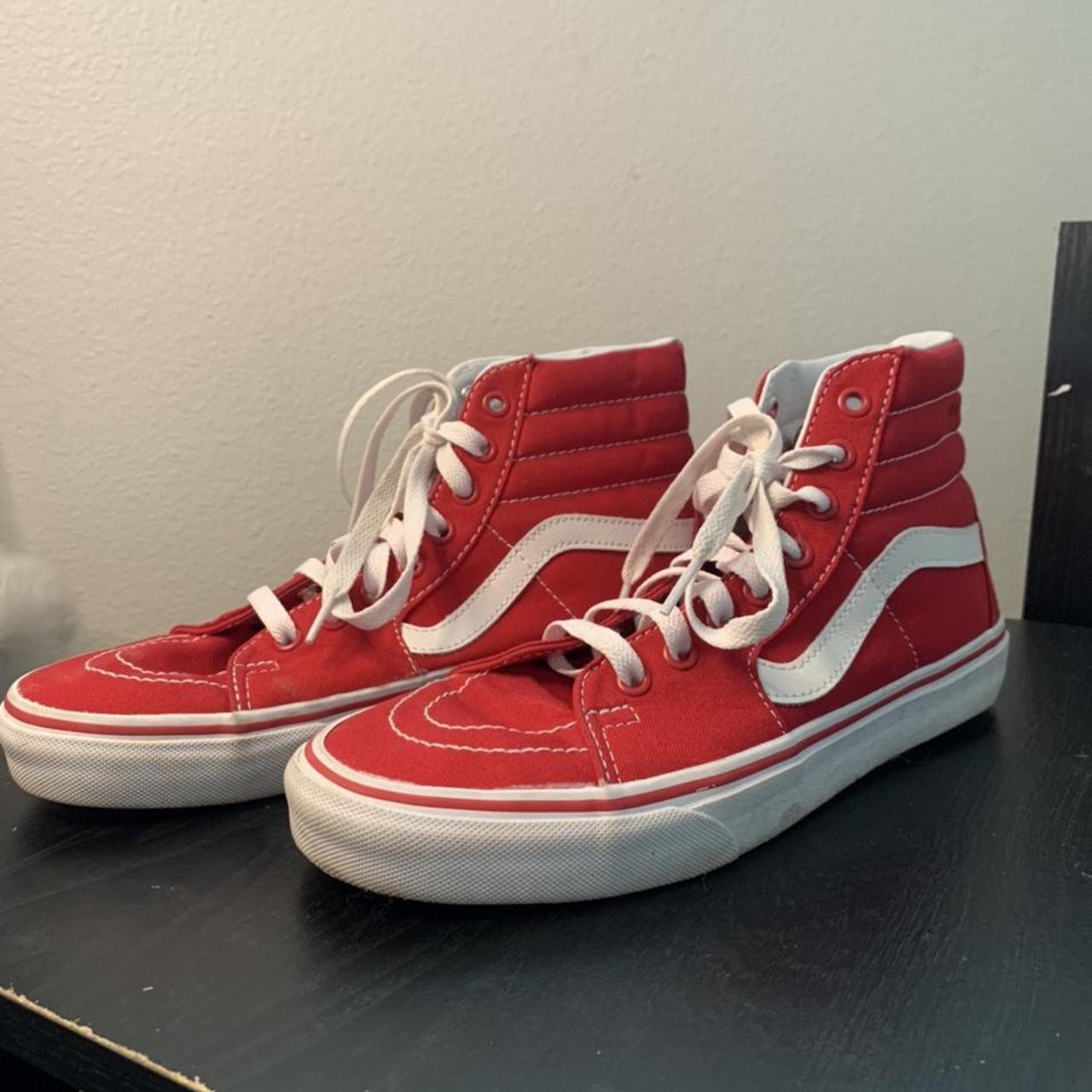 Red high top vans! Never worn outside! #red #vans... - Depop