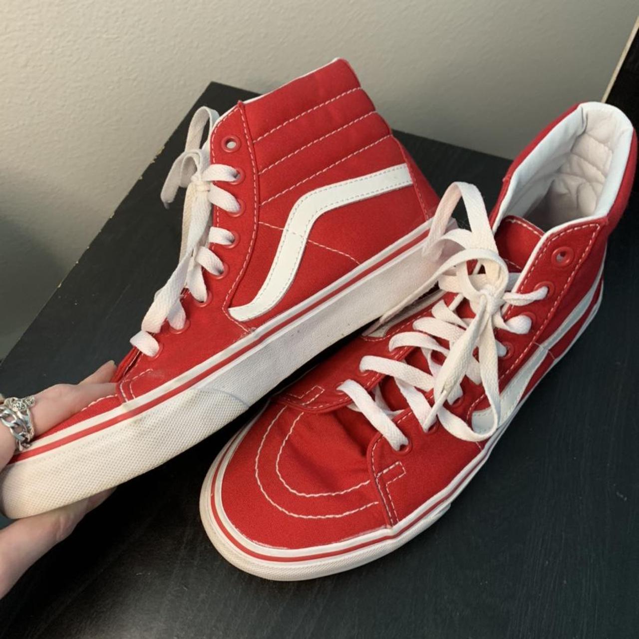 Red high top vans! Never worn outside! #red #vans... - Depop