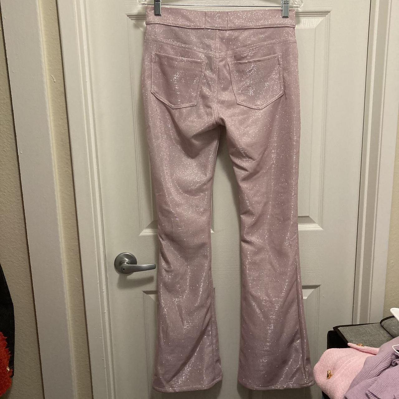 baby pink glitter low waisted bootcut pants from... - Depop