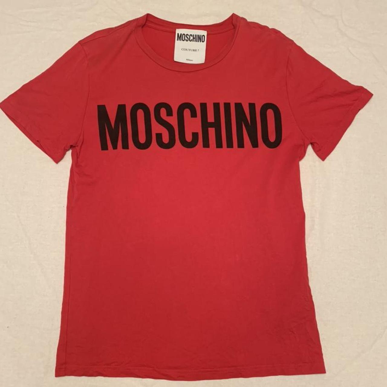 •52• Red Moschino tee shirt, t-shirt Size large... - Depop