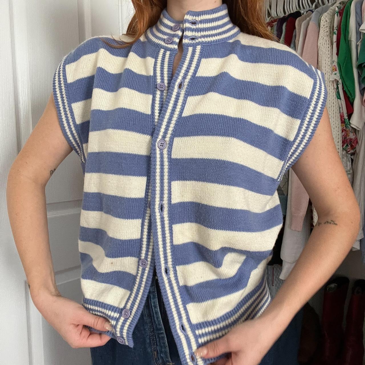 vintage striped sweater vest! can wear opened or... - Depop