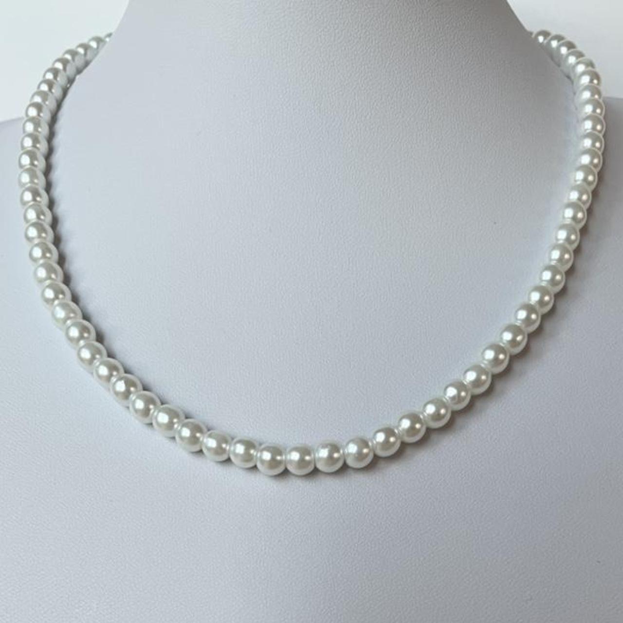 Faux pearl beaded necklace unisex 16.5-18.5 inches... - Depop