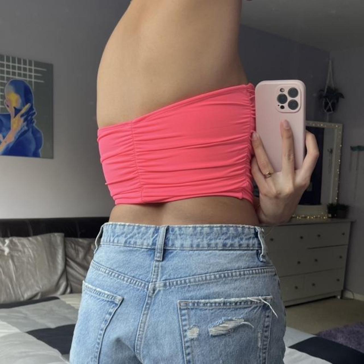 Hot pink scrunch tube top! The color is tricky to... - Depop