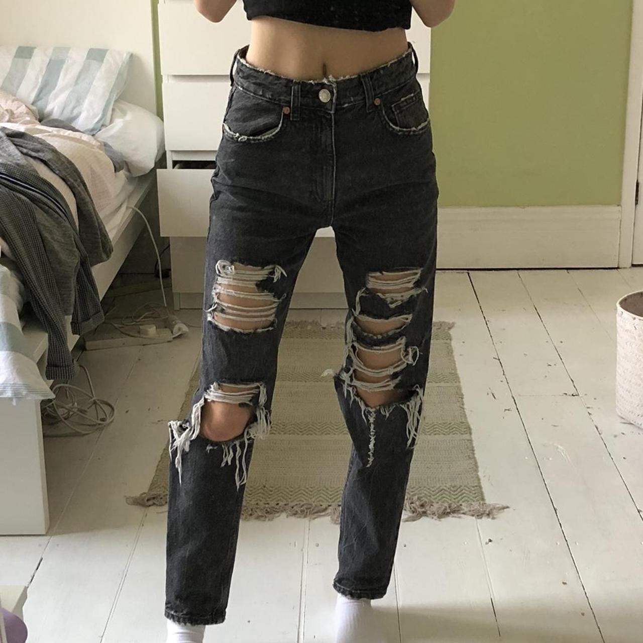 zara black ripped mom jeans