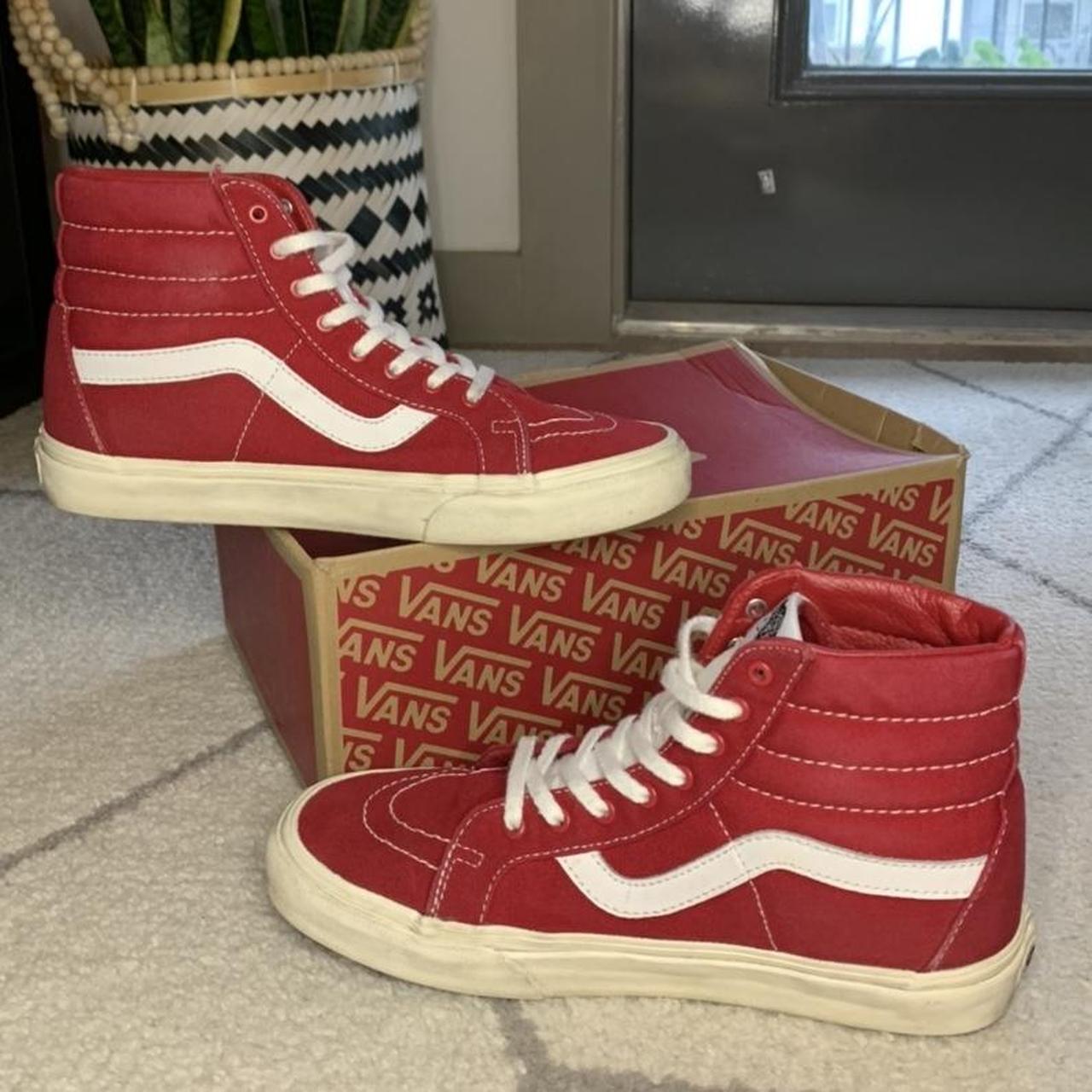 Sk8-Hi (10oz Canvas) Tango Red / Marshmallow Vans •... - Depop