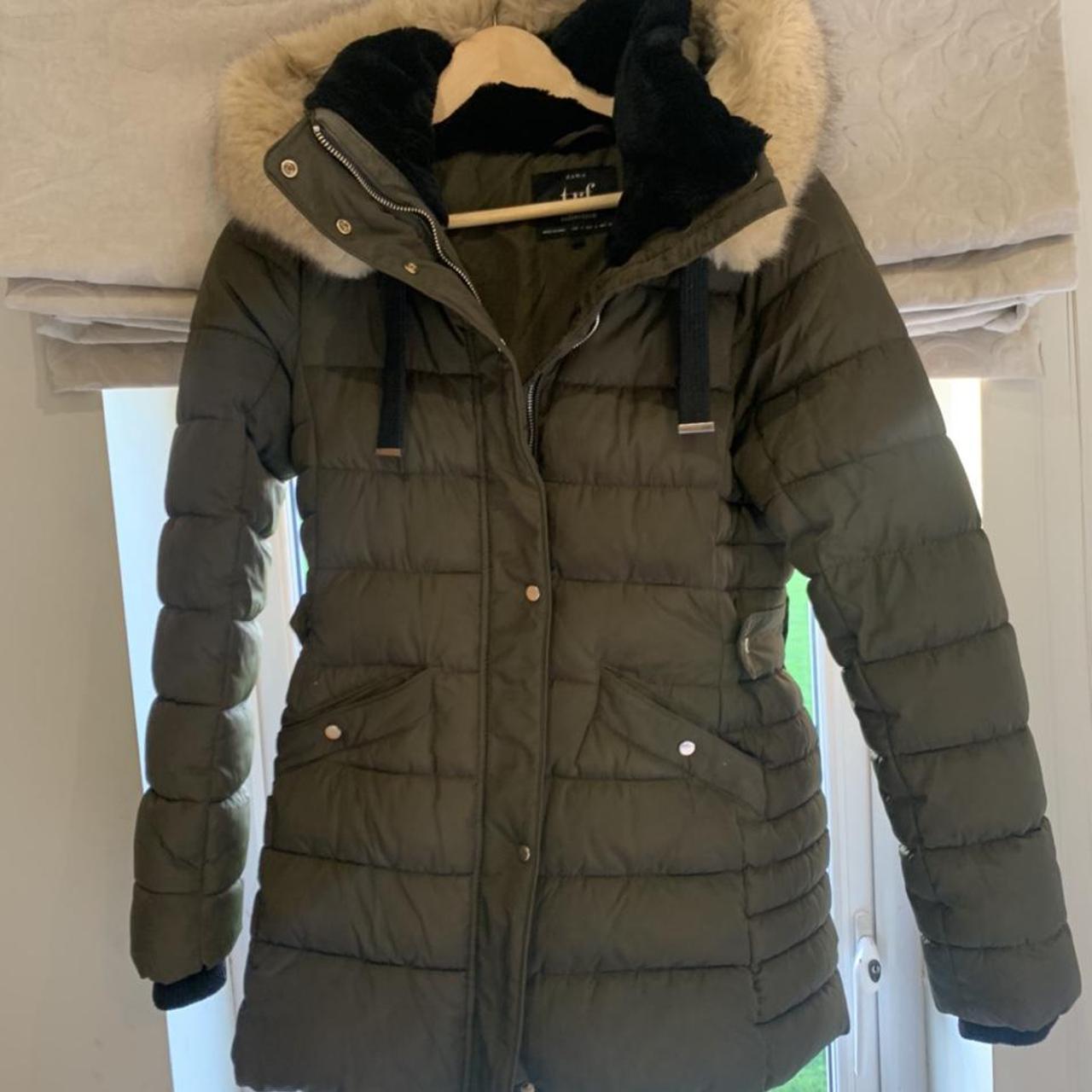 zara down jacket with faux fur hood