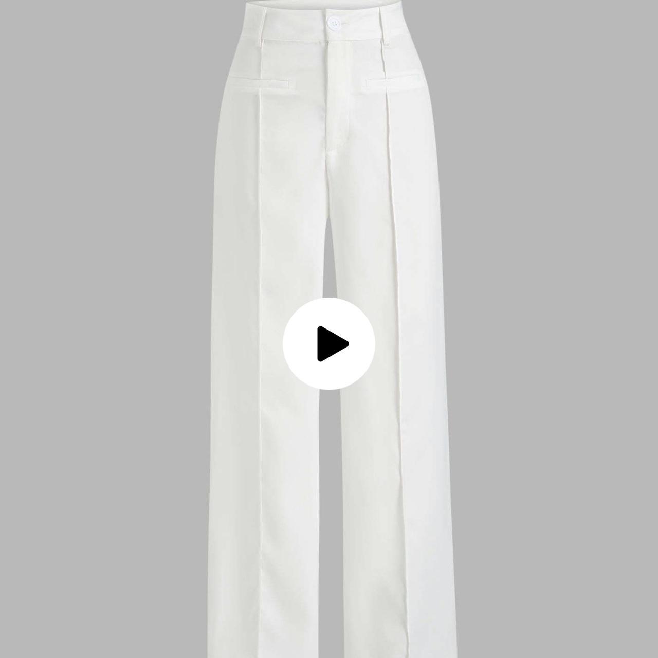 Cider white solid stretch wide leg trousers Brand... Depop