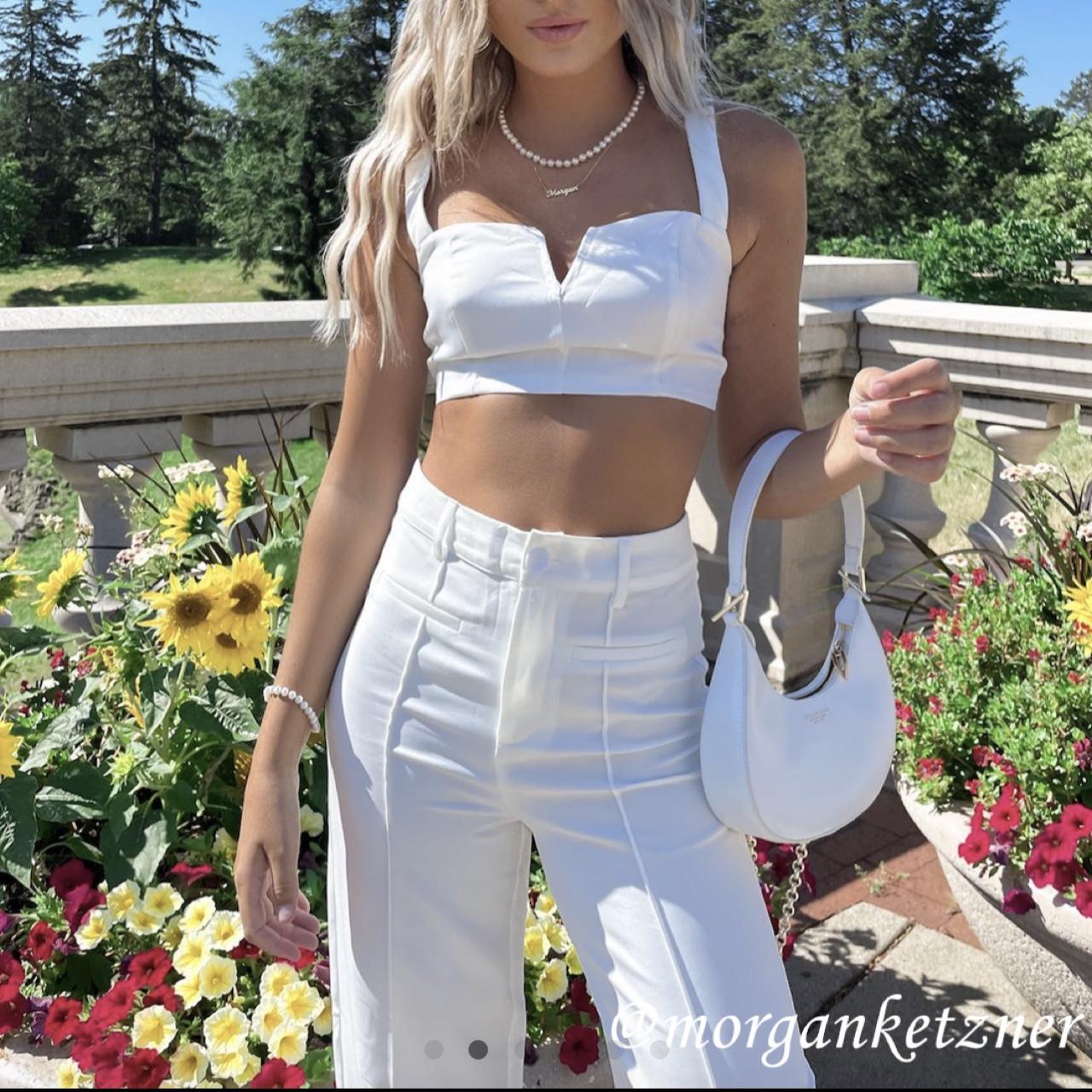 Cider white solid stretch wide leg trousers Brand... Depop