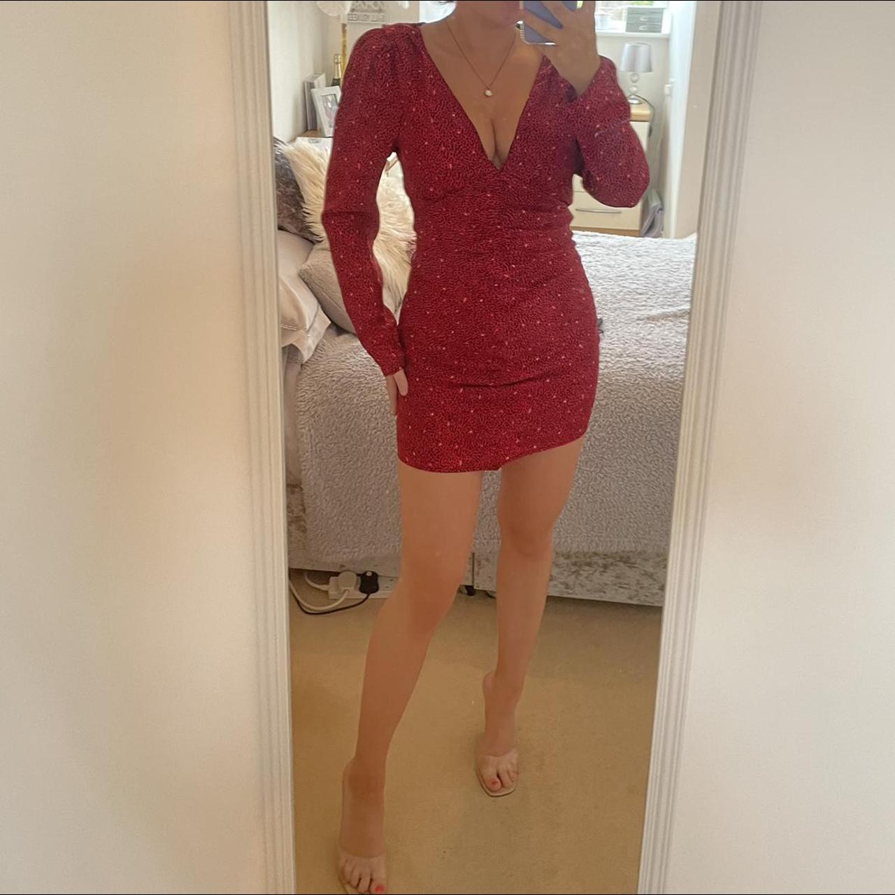 zara red ruched dress