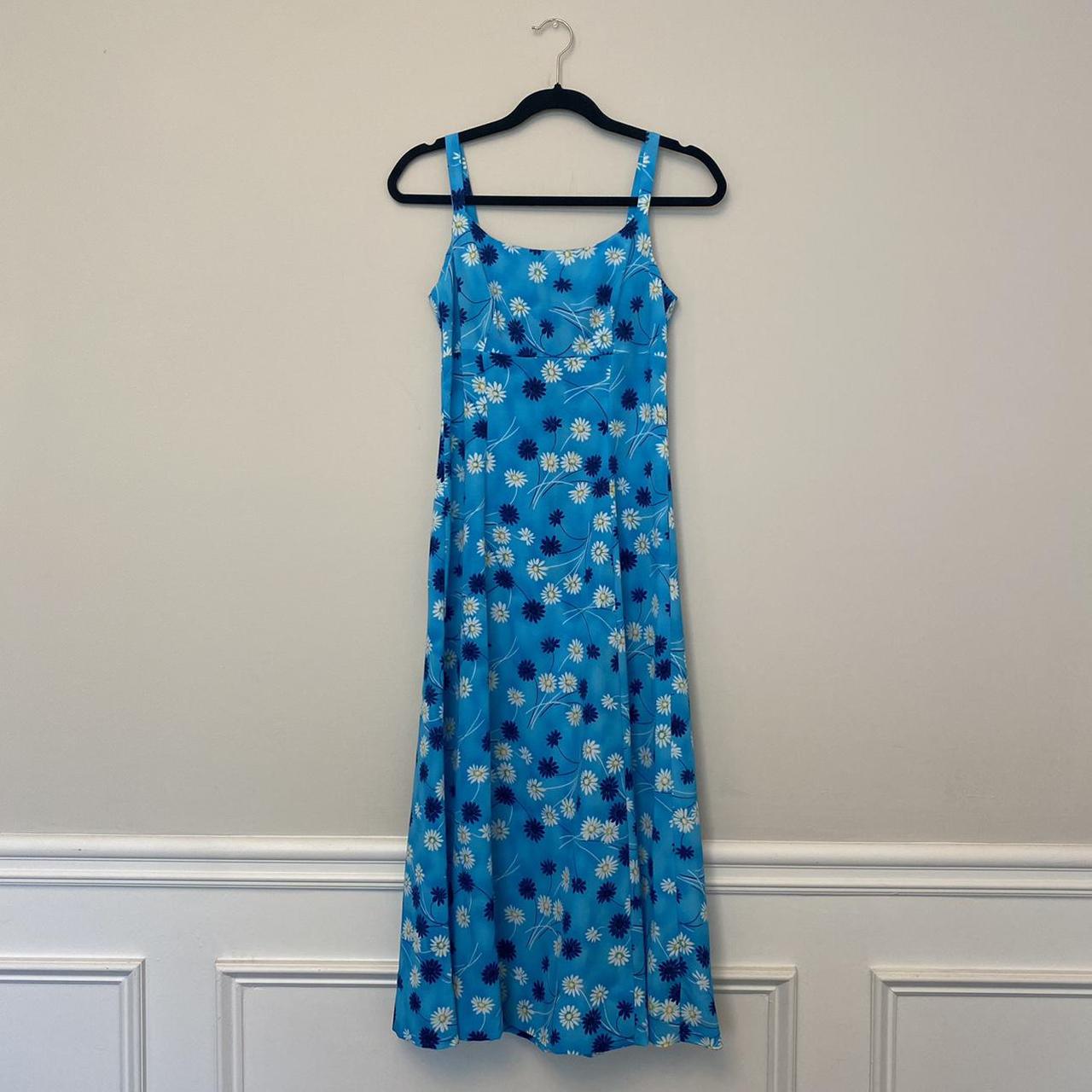Vintage 90's aqua blue floral midi dress by Meghan... - Depop