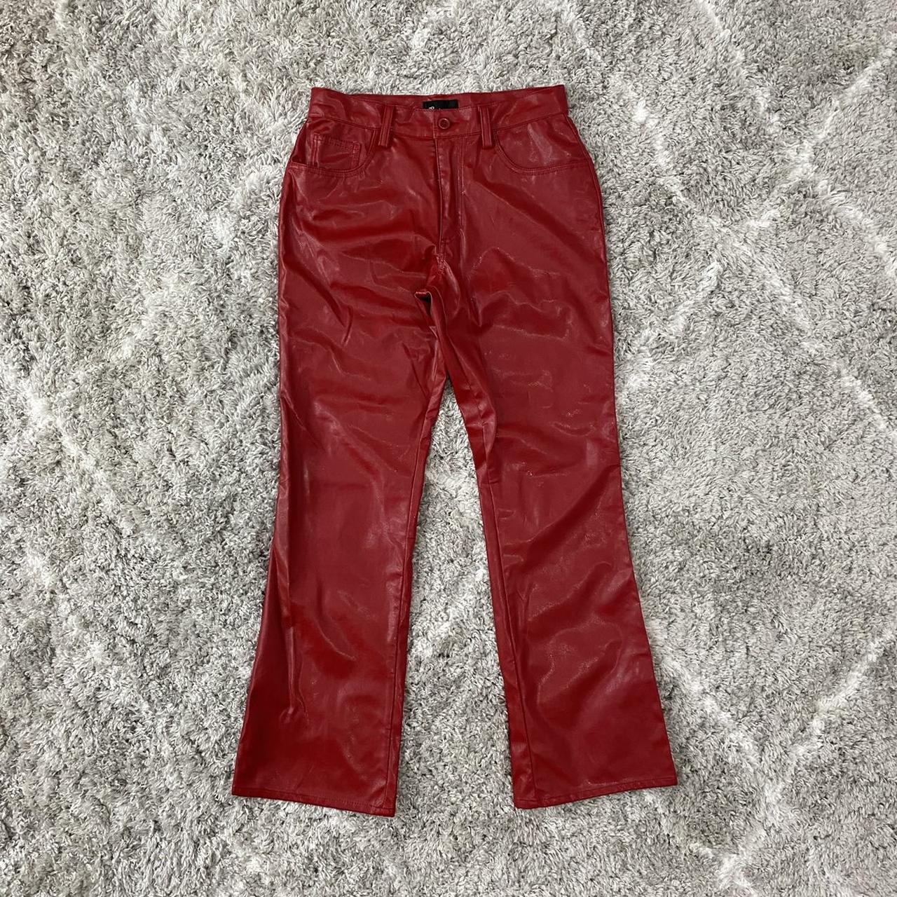 Vintage 90's y2k classic red faux leather pants by... - Depop