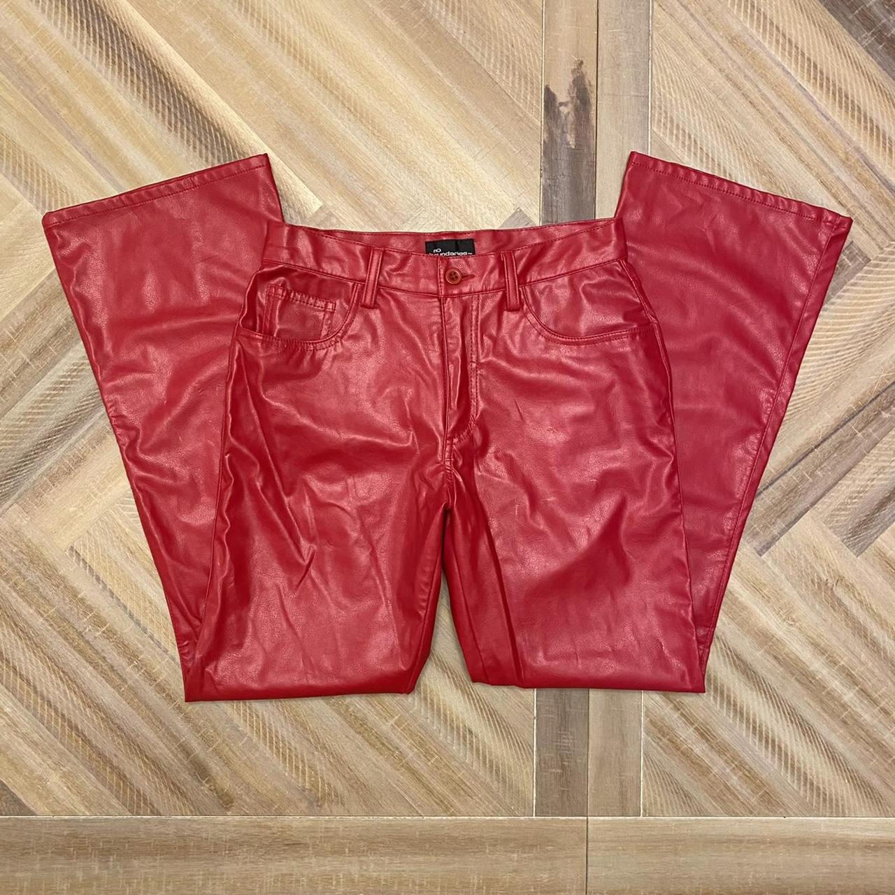 Vintage 90's y2k classic red faux leather pants by... - Depop