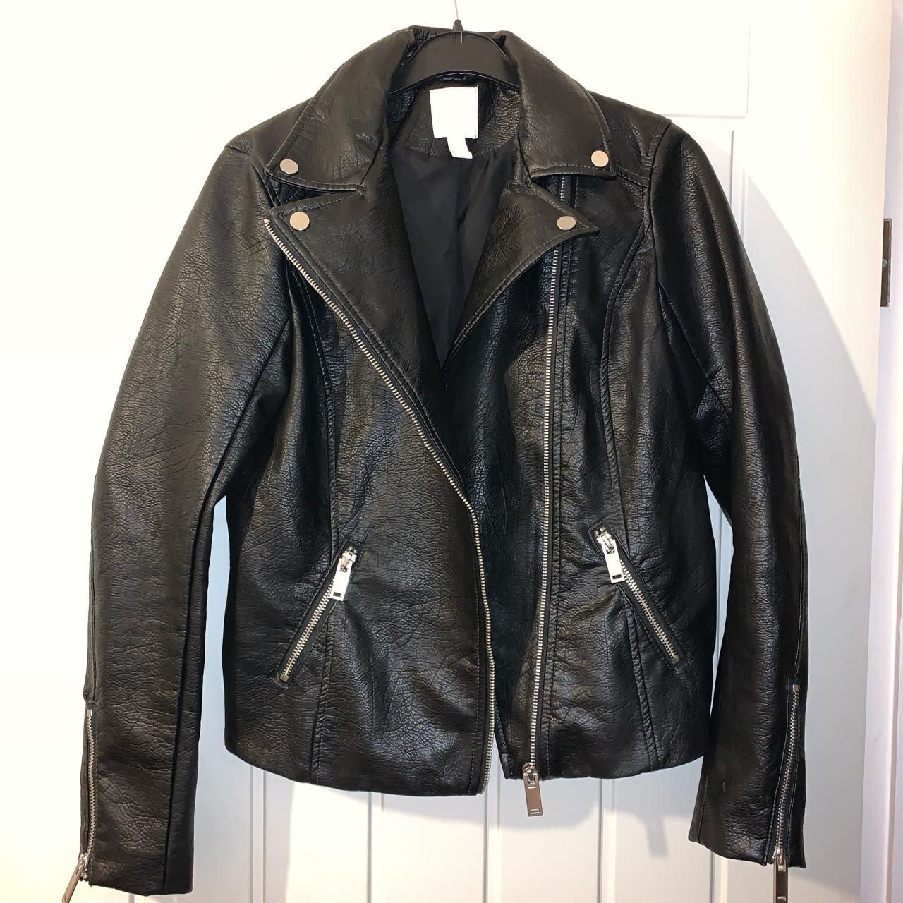 Black Faux Leather Jacket. Biker Jacket. Size 6.... - Depop