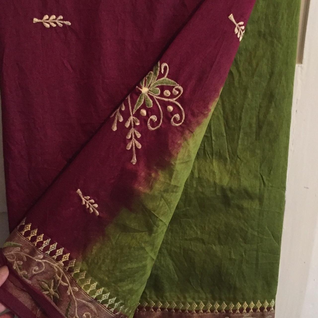 Burgundy & green sari. Has been worn once and washed... - Depop