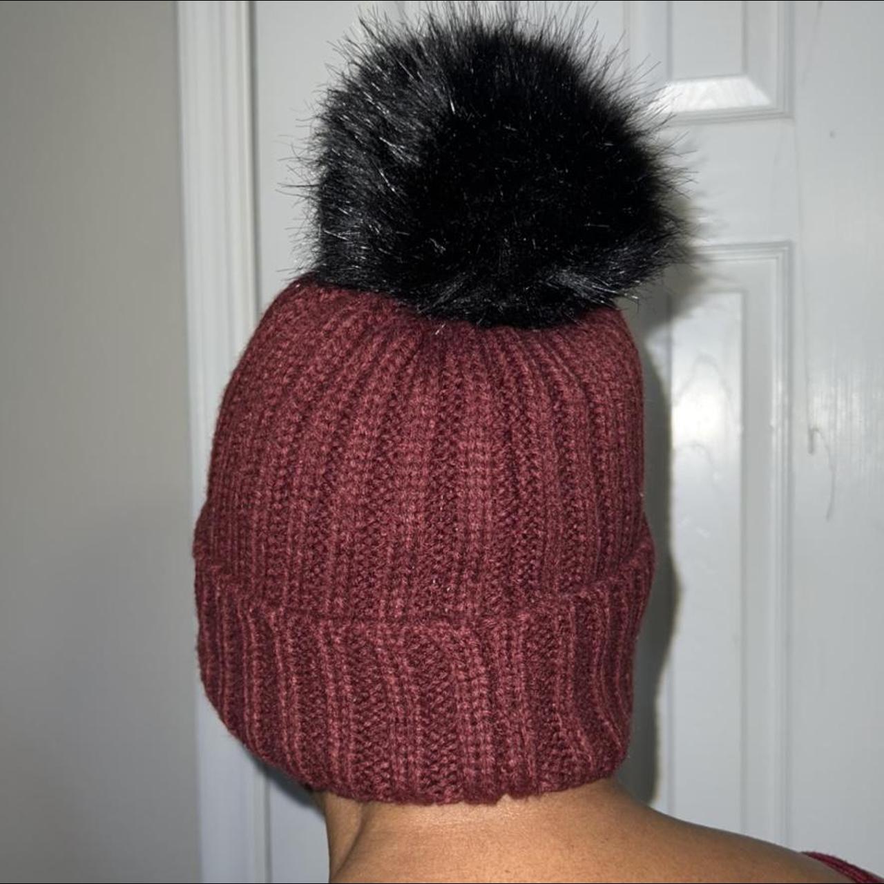 NWOT Calvin Klein Pom Pom Hat Burgundy and black. Depop