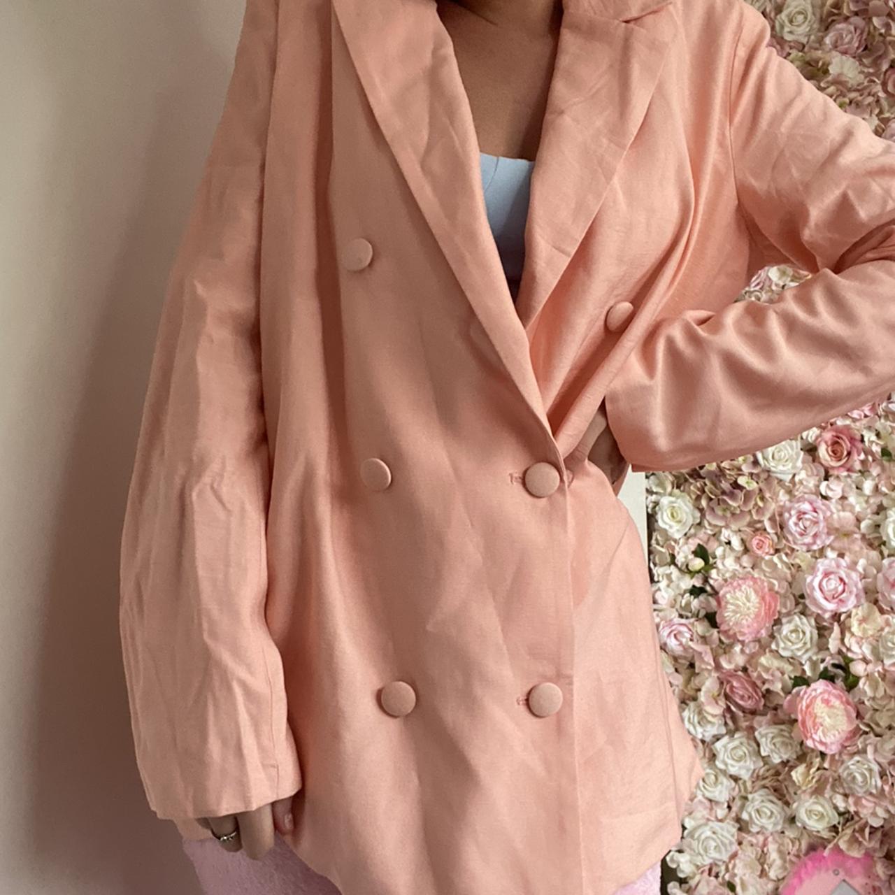 pretty little thing pink woven triple breasted... Depop