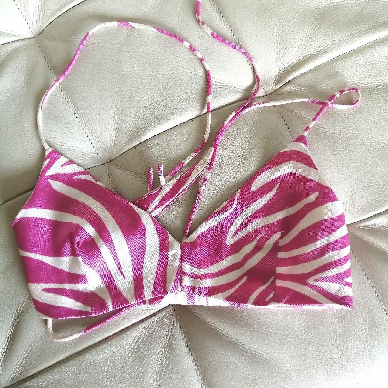 Zara white / pink zebra animal print bralette... - Depop