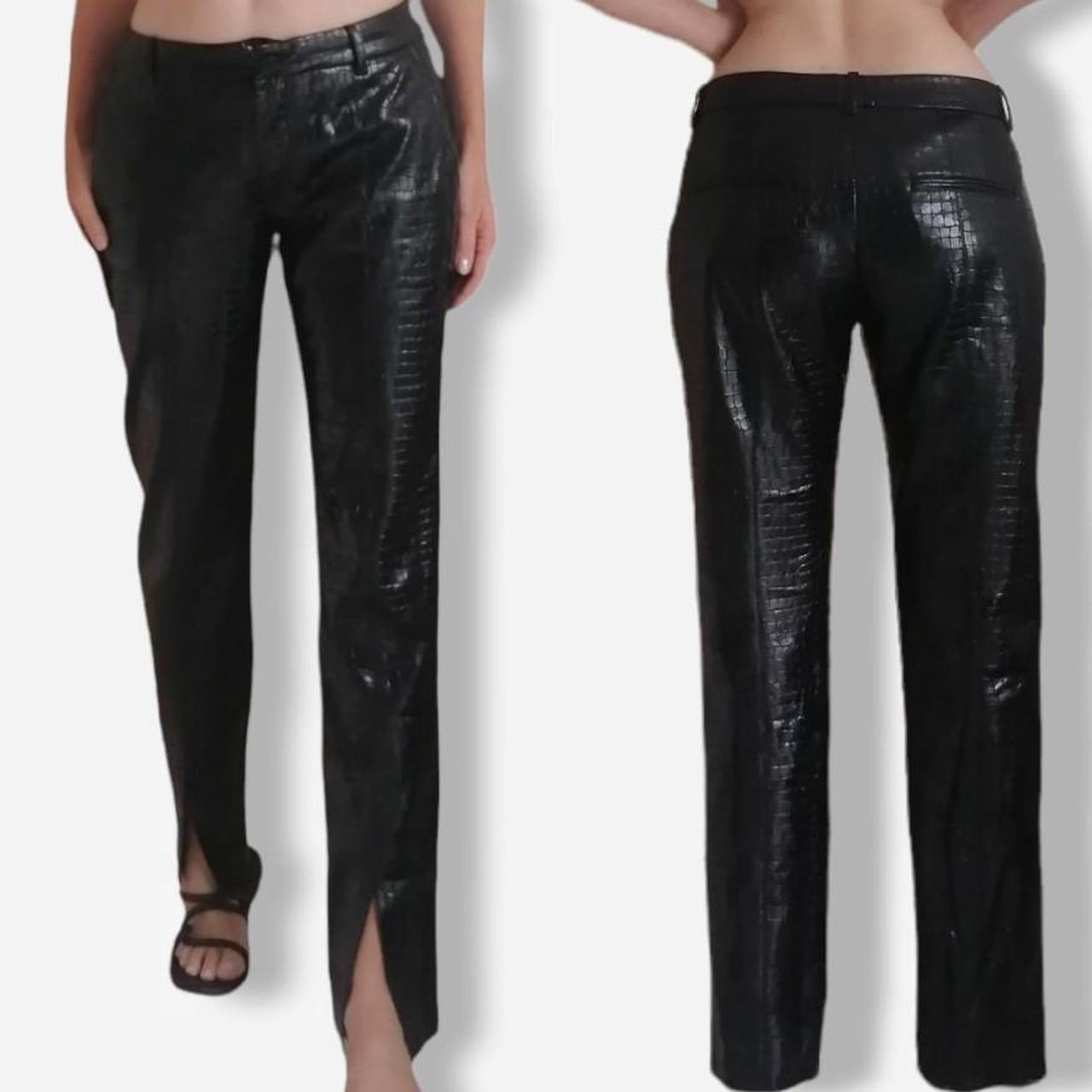 Waist Zara Leather Pants With Split Zara Croc Effect Faux Leather