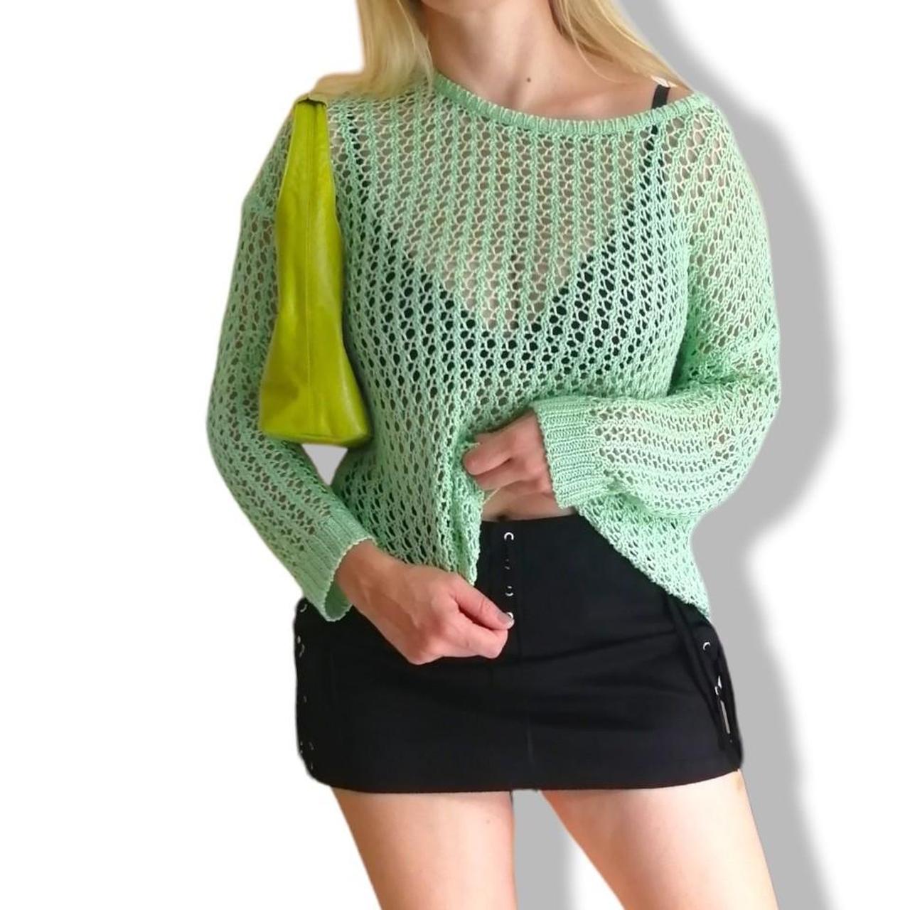Green crochet y2k jumper. Sweater. Will fit UK 8 10... Depop