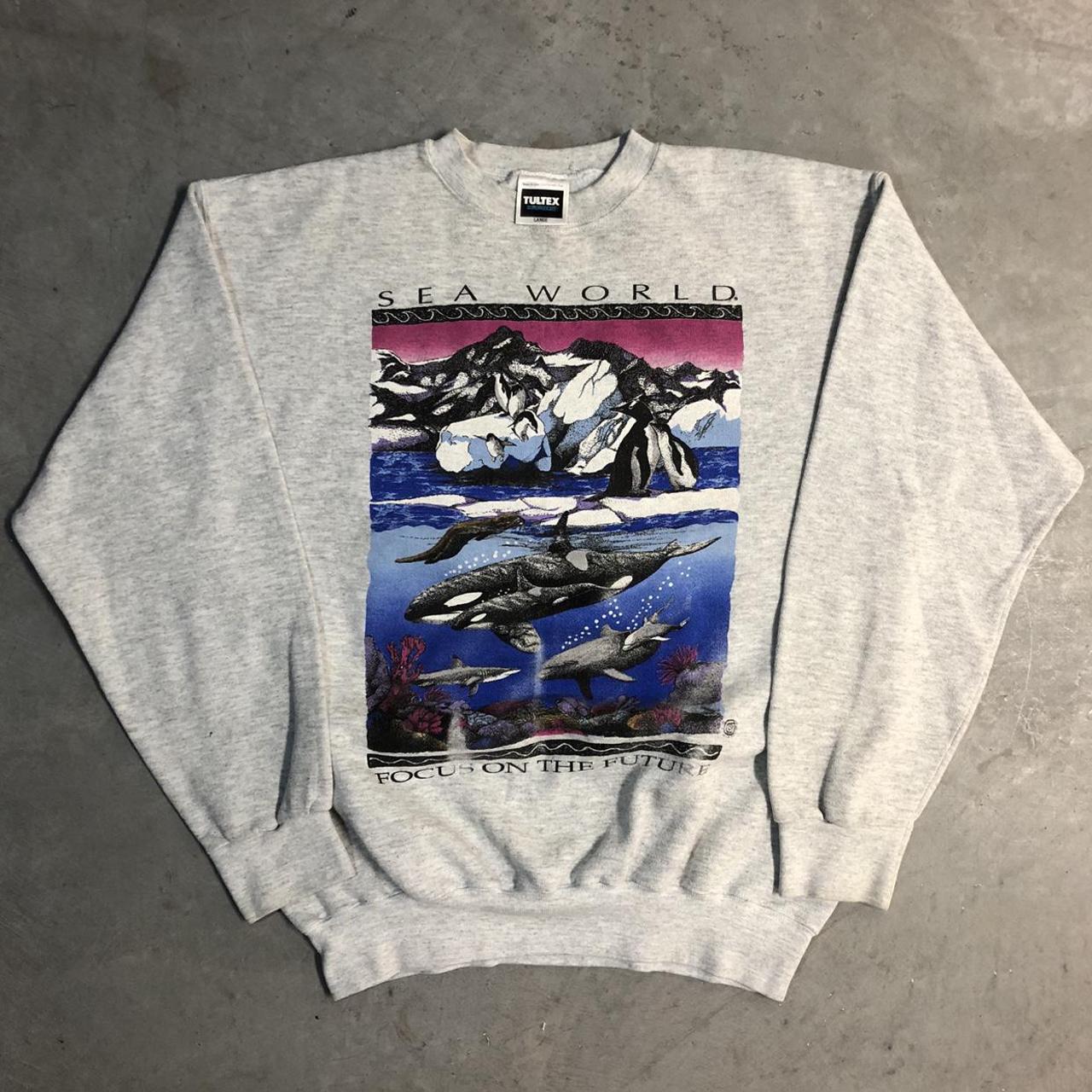 Vintage Sea World Crewneck 90s Grey Double Sided... - Depop