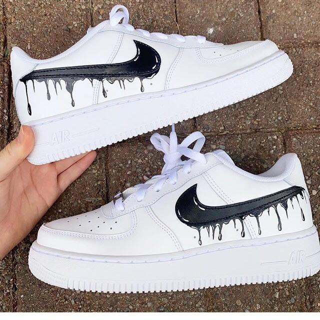 Custom Drippy Air Forces Blue/Black size 10 - Depop