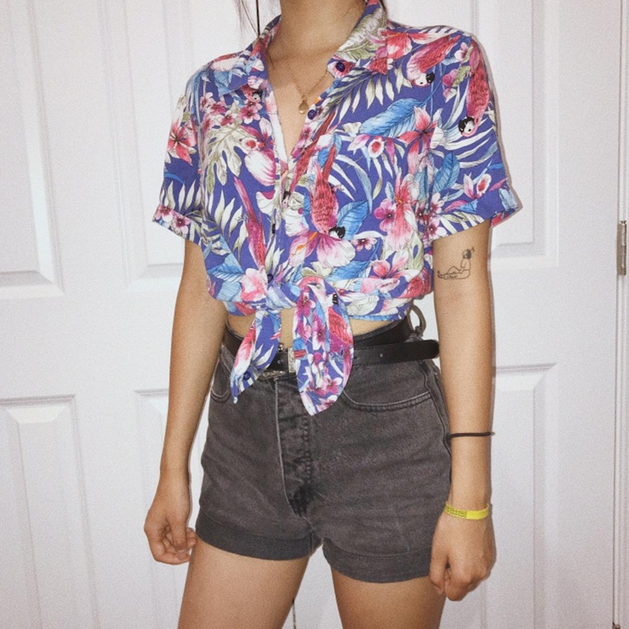 Vintage Hawaiian shirt Button down Bright floral - Depop