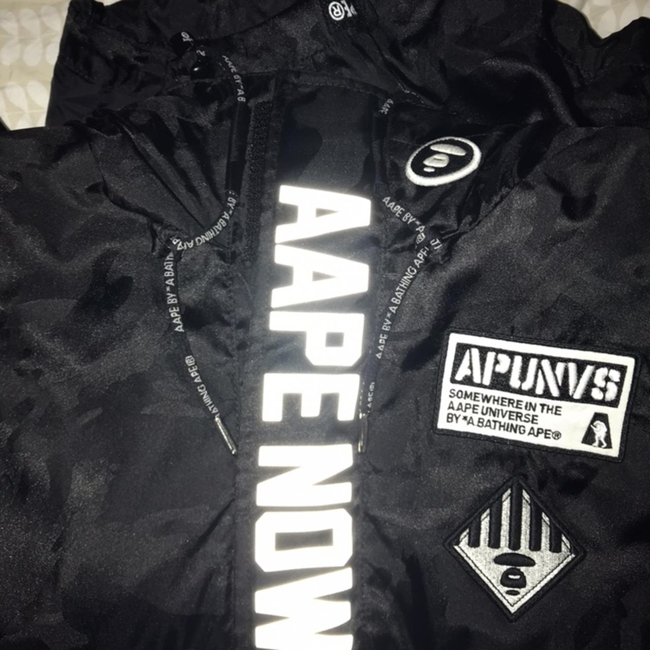 AAPE By A Bathing Ape black jacket with ape camo... - Depop